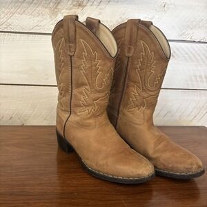 Old West Light Brown Leather Cowboy Boots Youth Size 3.0 D Style CCY1129G